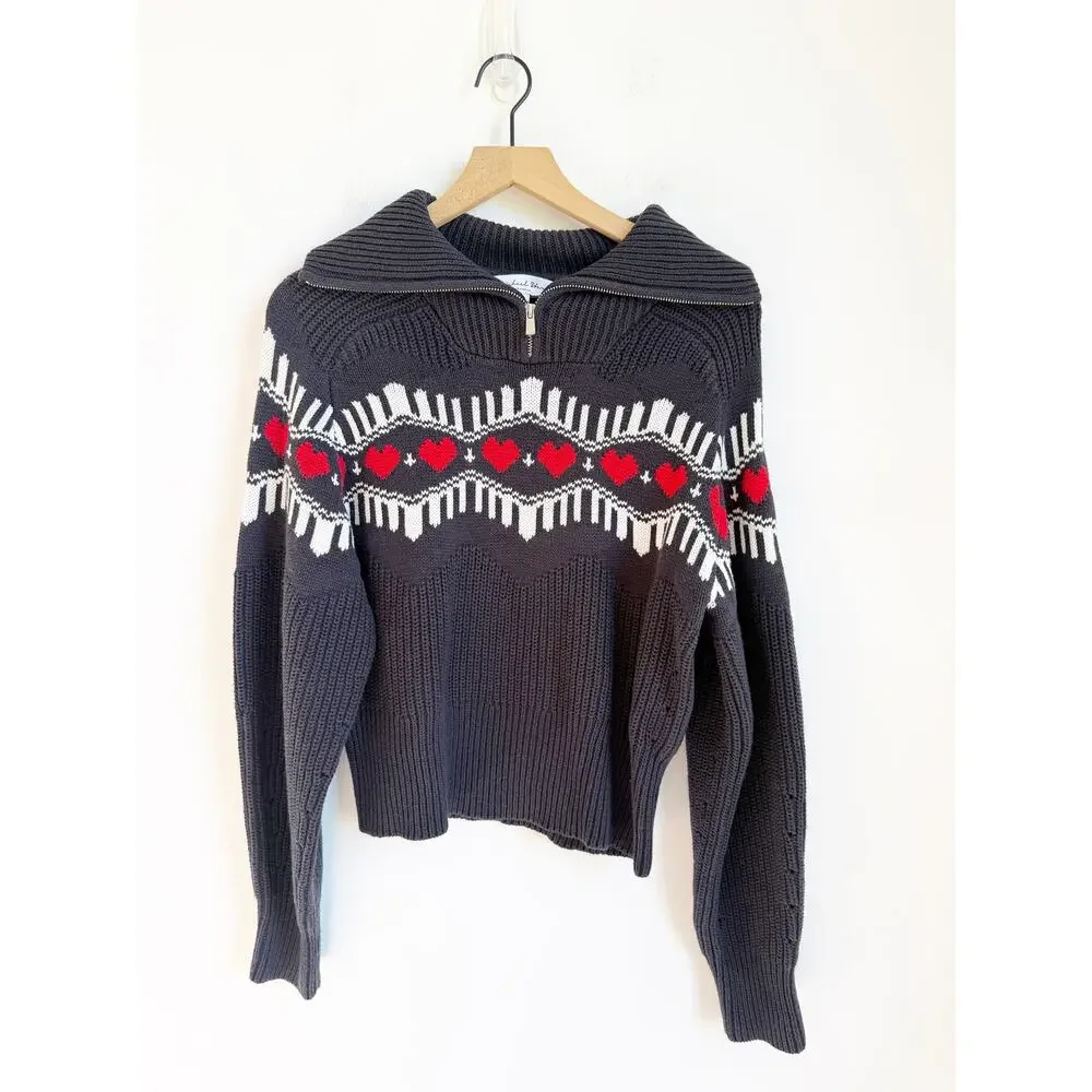 Michael Stars Anders Fair ISle Sweater Navy Blue Red White